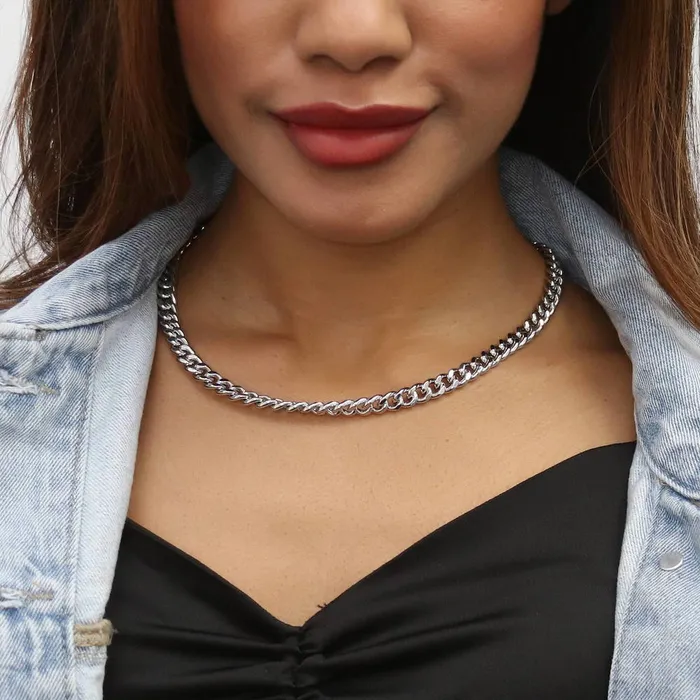 Necklaces BERRICLE Curb Chain Bracelet and Necklace in SilverTone 2 Piece