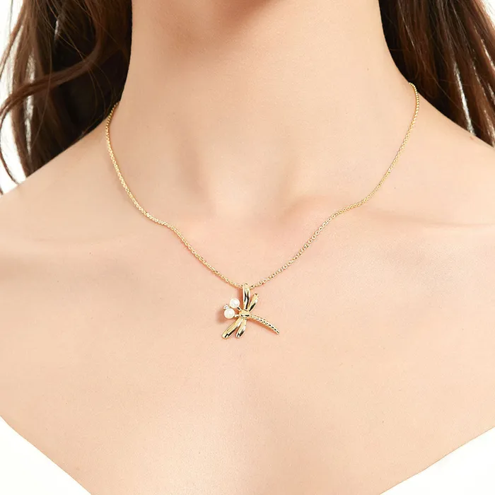 Necklaces BERRICLE Dragonfly Button Cultured Pearl Necklace in Sterling Silver