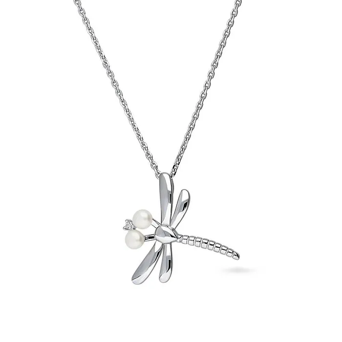 Necklaces BERRICLE Dragonfly Button Cultured Pearl Necklace in Sterling Silver