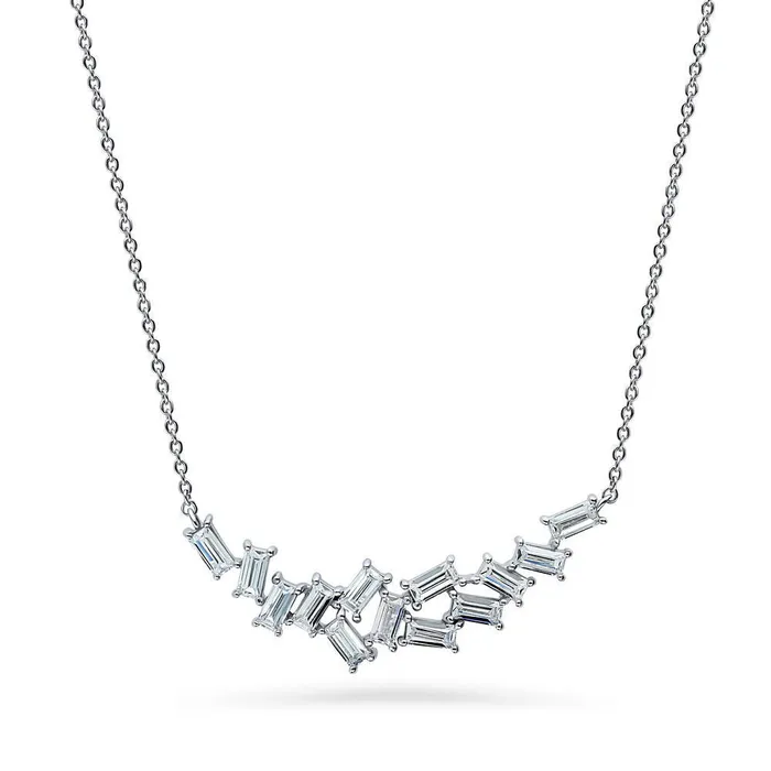 Necklaces Cluster Bar CZ Necklace in Sterling Silver BERRICLE