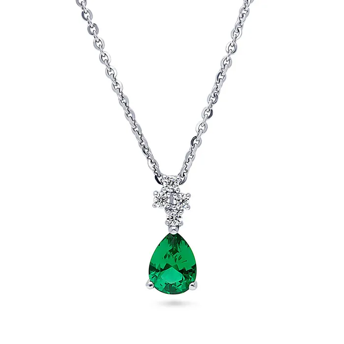Necklaces Cluster Simulated Emerald CZ Necklace in Sterling Silver BERRICLE Necklaces Cluster Simulated Emerald CZ Necklace in Sterling Silver BERRICLE