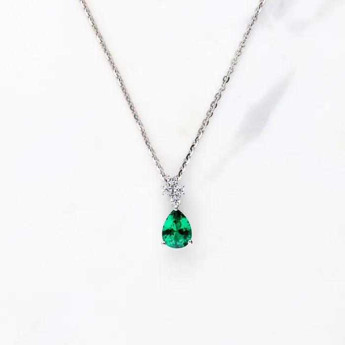 Necklaces Cluster Simulated Emerald CZ Necklace in Sterling Silver BERRICLE