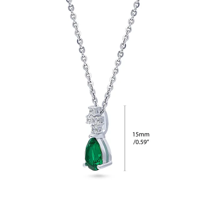 Necklaces Cluster Simulated Emerald CZ Necklace in Sterling Silver BERRICLE
