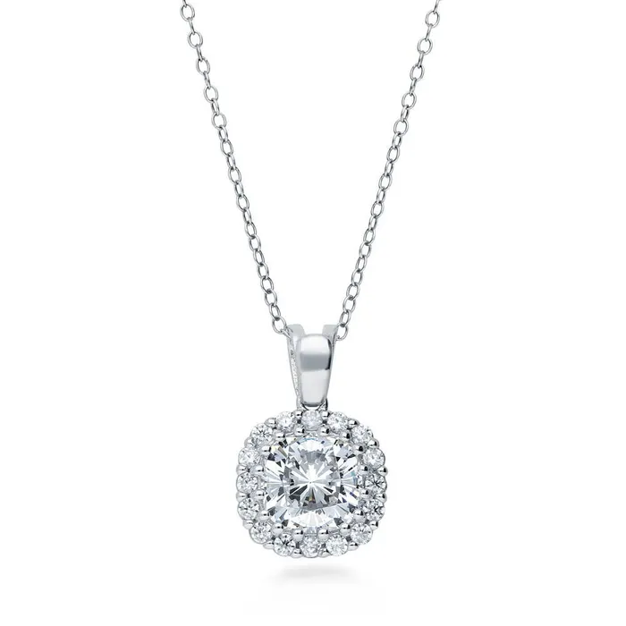 Necklaces Halo Cushion CZ Necklace in Sterling Silver BERRICLE