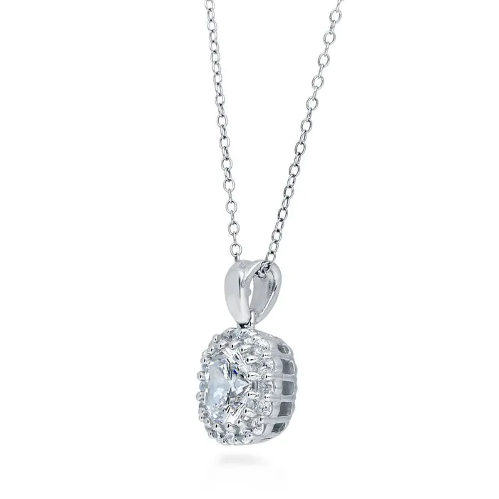 Necklaces Halo Cushion CZ Necklace in Sterling Silver BERRICLE