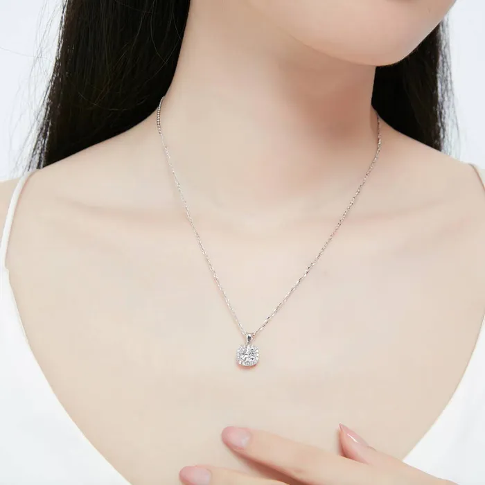 Necklaces Halo Cushion CZ Necklace in Sterling Silver BERRICLE