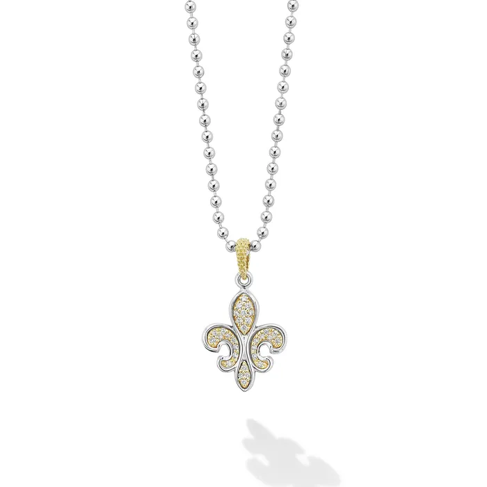Necklaces LAGOS Signature Caviar TwoTone Fleur De Lis Diamond Pendant Necklace Necklaces LAGOS Signature Caviar TwoTone Fleur De Lis Diamond Pendant Necklace