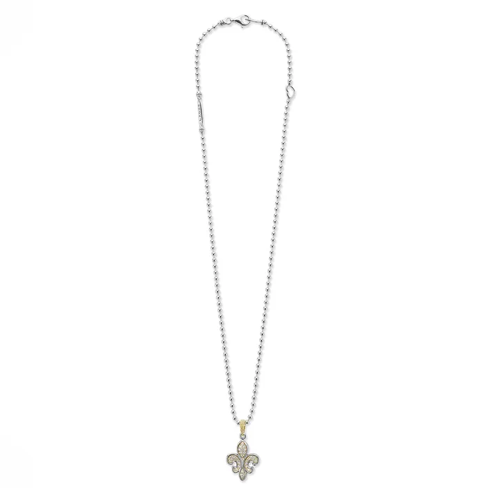 Necklaces LAGOS Signature Caviar TwoTone Fleur De Lis Diamond Pendant Necklace Necklaces LAGOS Signature Caviar TwoTone Fleur De Lis Diamond Pendant Necklace
