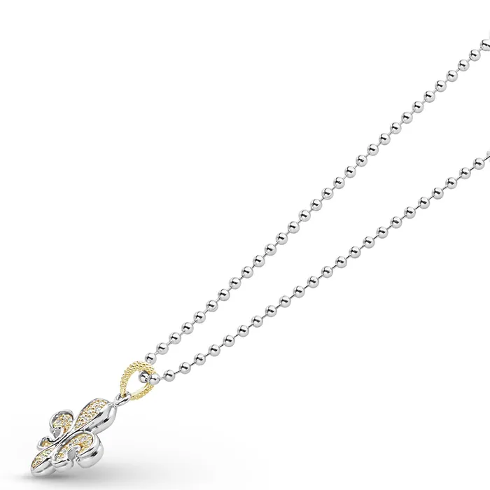 Necklaces LAGOS Signature Caviar TwoTone Fleur De Lis Diamond Pendant Necklace Necklaces LAGOS Signature Caviar TwoTone Fleur De Lis Diamond Pendant Necklace