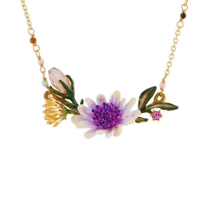 Necklaces Les Nereides Les Nereides White Flower With Pink And Blue Pistil On A Flowering Branch Necklace Necklaces Les Nereides Les Nereides White Flower With Pink And Blue Pistil On A Flowering Branch Necklace