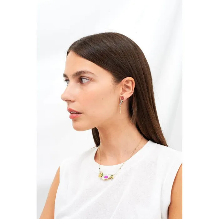 Necklaces Les Nereides Les Nereides White Flower With Pink And Blue Pistil On A Flowering Branch Necklace Necklaces Les Nereides Les Nereides White Flower With Pink And Blue Pistil On A Flowering Branch Necklace