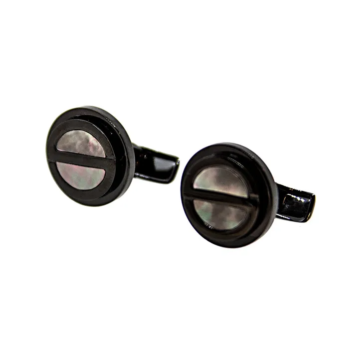 Necklaces Smalto Cufflinks Black With Mother Of Pearl Design Smalto