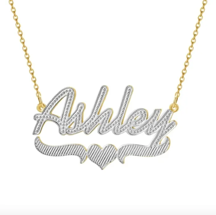 Novalico Necklaces Double Plated Cursive Heart Name Necklace