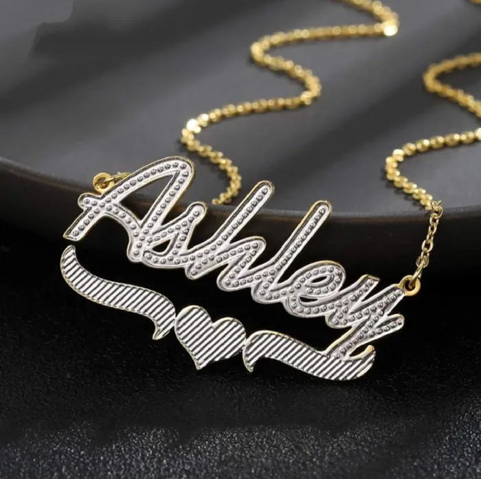 Novalico Necklaces Double Plated Cursive Heart Name Necklace