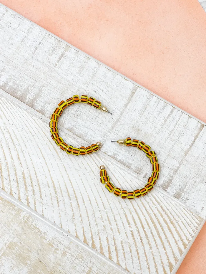 Orange Yellow Striped Open Hoop Earrings Prep Obsessed RS Earrings