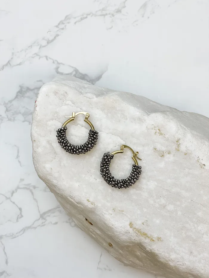 Petite Seed Bead Hoop Earrings Silver Prep Obsessed MOA Earrings