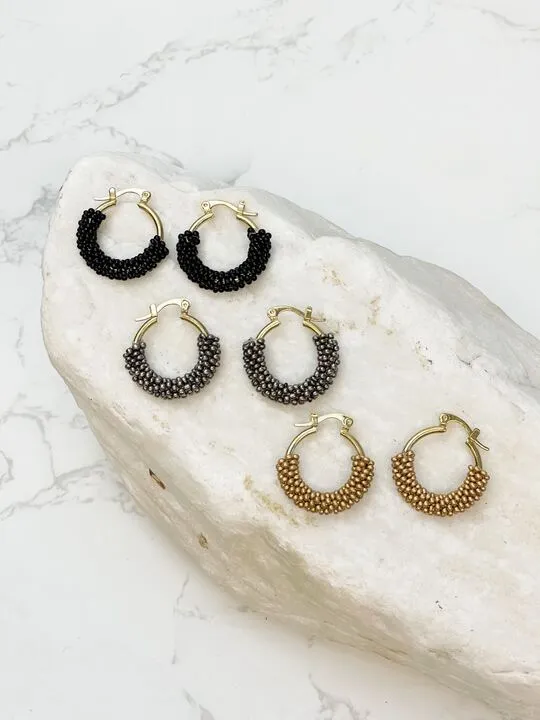 Petite Seed Bead Hoop Earrings Silver Prep Obsessed MOA Earrings