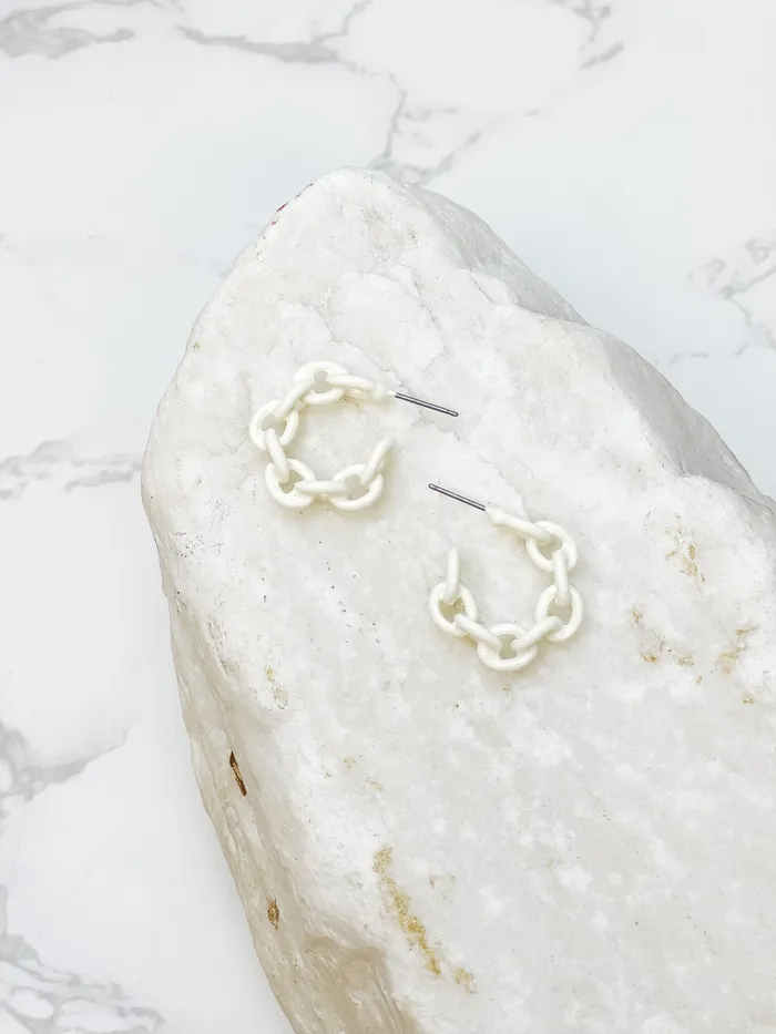 Prep Obsessed BC Mini Link Enamel Hoop Earrings White Earrings