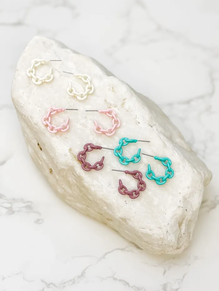 Prep Obsessed BC Mini Link Enamel Hoop Earrings White Earrings