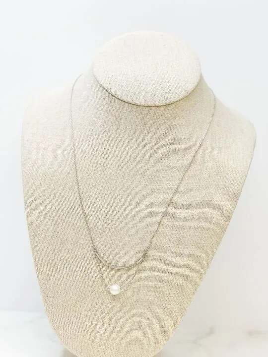 Prep Obsessed BI Necklaces Dainty Pearl Pendant Chain Necklace Silver