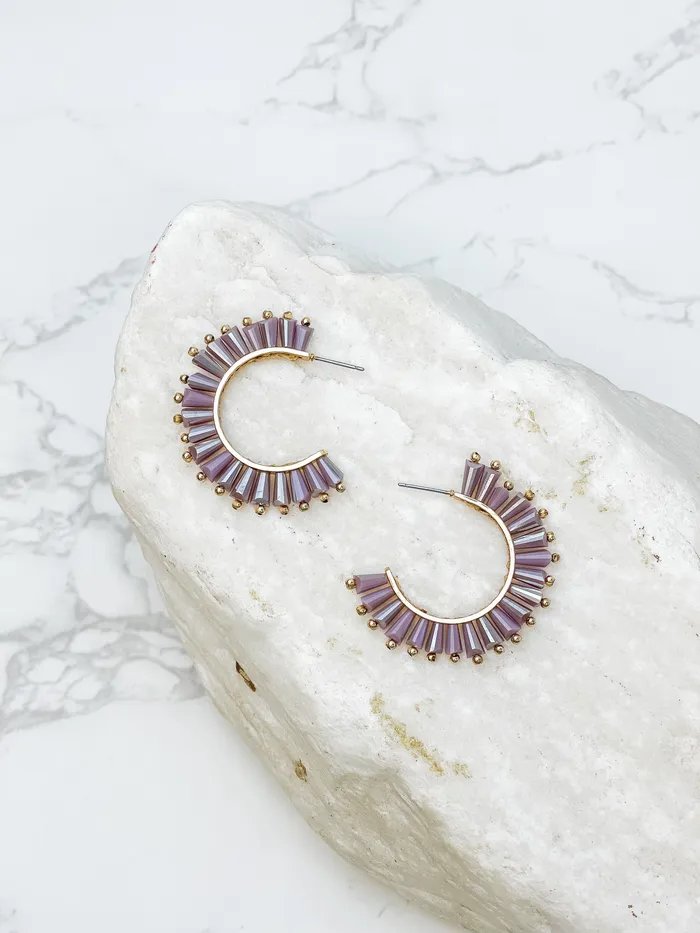 Prep Obsessed CT Earrings Beaded Burst Hoop Earrings Purple