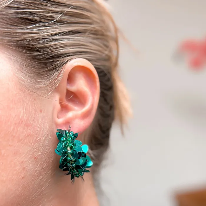 Prep Obsessed CT Shiny Sequin Hoop Earrings Green Earrings