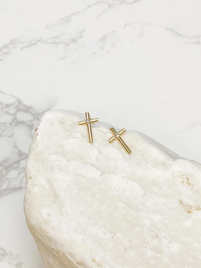 Prep Obsessed Gold Cross Stud Earrings Earrings