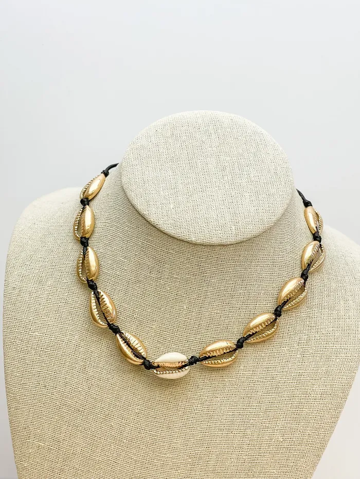 Prep Obsessed JJ Necklaces Gold Puka Shell Necklace Black