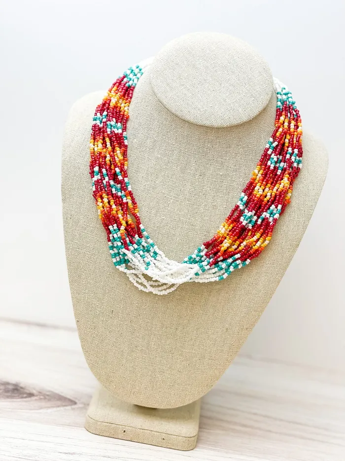 Prep Obsessed MOA Necklaces Multi Layered Serape Stripe Beaded Necklace