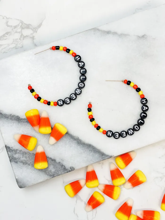 Prep Obsessed PR Earrings Halloween Beaded Open Hoop Earrings