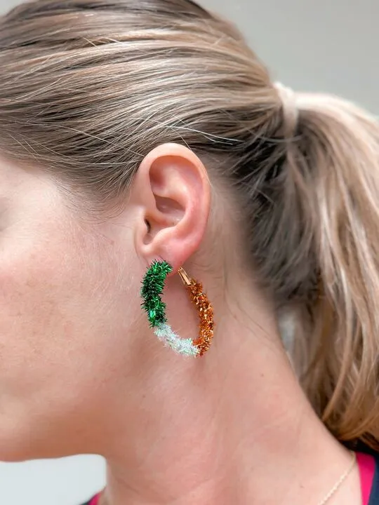 Prep Obsessed PR Earrings St Patricks Day Tinsel Hoop Earrings