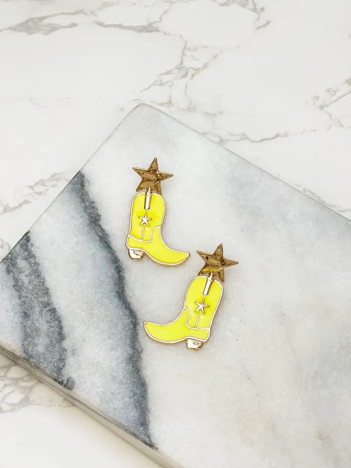 Prep Obsessed PR Earrings Star Cowboy Boot Enamel Dangle Earrings Yellow