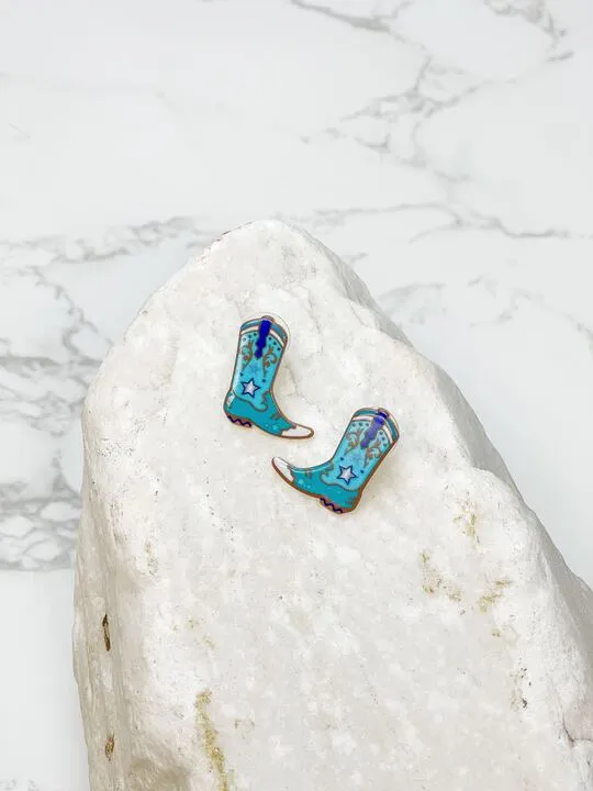 Prep Obsessed RNK Earrings Cowboy Boot Acrylic Stud Earrings Blue