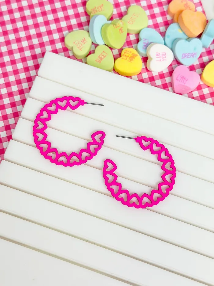 Prep Obsessed RNK Earrings Hoop Of Hearts Earrings Hot Pink