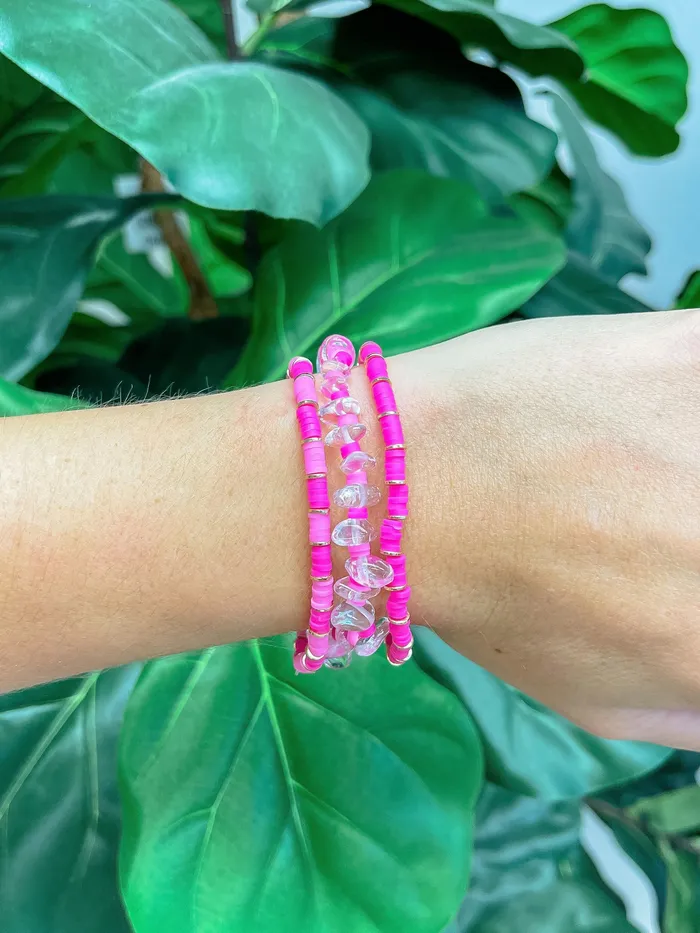 Prep Obsessed SI Bracelets Bead Clear Crystal Stretch Bracelet Set Pink