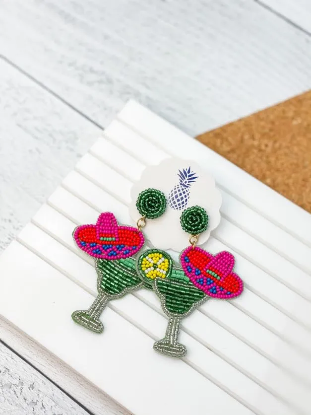 Prep Obsessed TI Earrings Margarita Sombrero Beaded Dangle Earrings Green