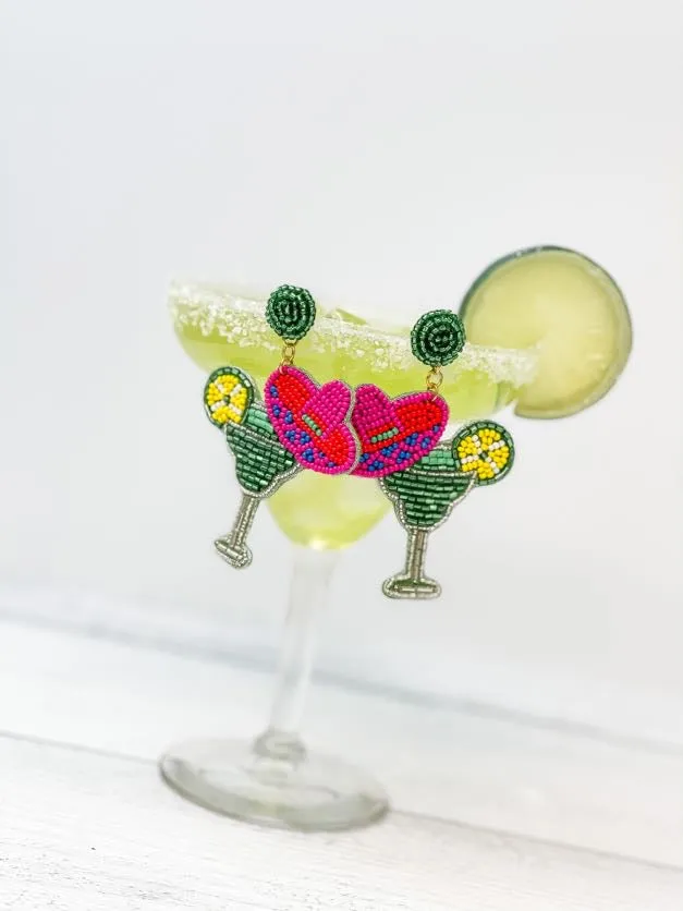 Prep Obsessed TI Earrings Margarita Sombrero Beaded Dangle Earrings Green