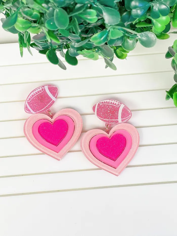 Prep Obsessed VP Earrings Hot Pink Football Love Drop Earrings Prep Obsessed VP Earrings Hot Pink Football Love Drop Earrings