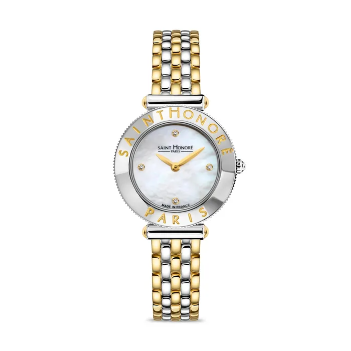 Saint Honore Gala Womens MOP Dial Stainless Steel Silver Gold Plated Watch Saint Honore Earrings Saint Honore Gala Womens MOP Dial Stainless Steel Silver Gold Plated Watch Saint Honore Earrings