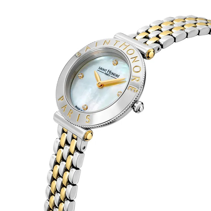 Saint Honore Gala Womens MOP Dial Stainless Steel Silver Gold Plated Watch Saint Honore Earrings