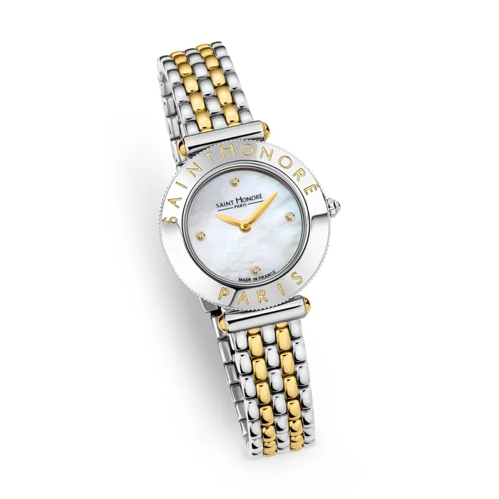 Saint Honore Gala Womens MOP Dial Stainless Steel Silver Gold Plated Watch Saint Honore Earrings