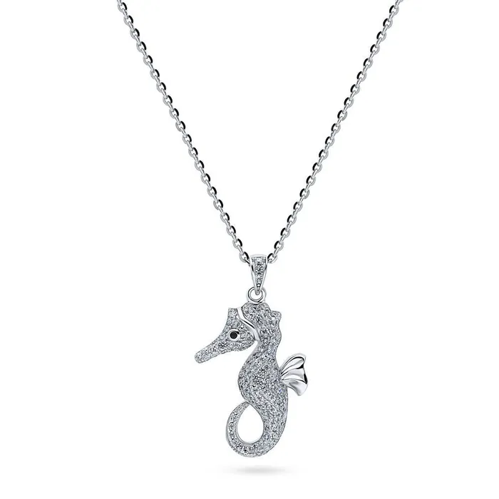 Seahorse CZ Pendant Necklace in Sterling Silver BERRICLE Necklaces