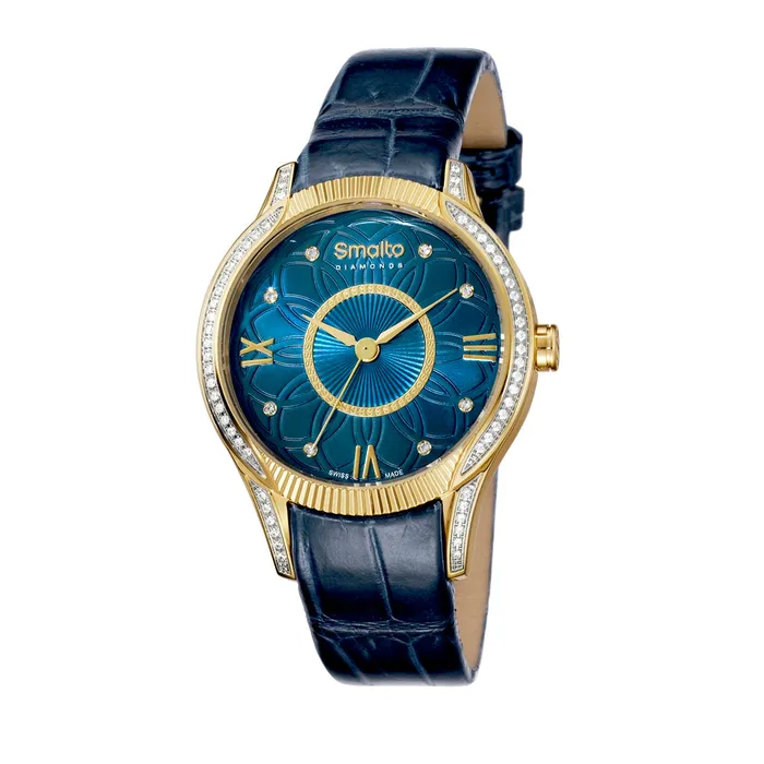 Smalto Ladies Stainless Steel Watch With Blue Dial Blue Leather Strap Smalto Watches Smalto Ladies Stainless Steel Watch With Blue Dial Blue Leather Strap Smalto Watches