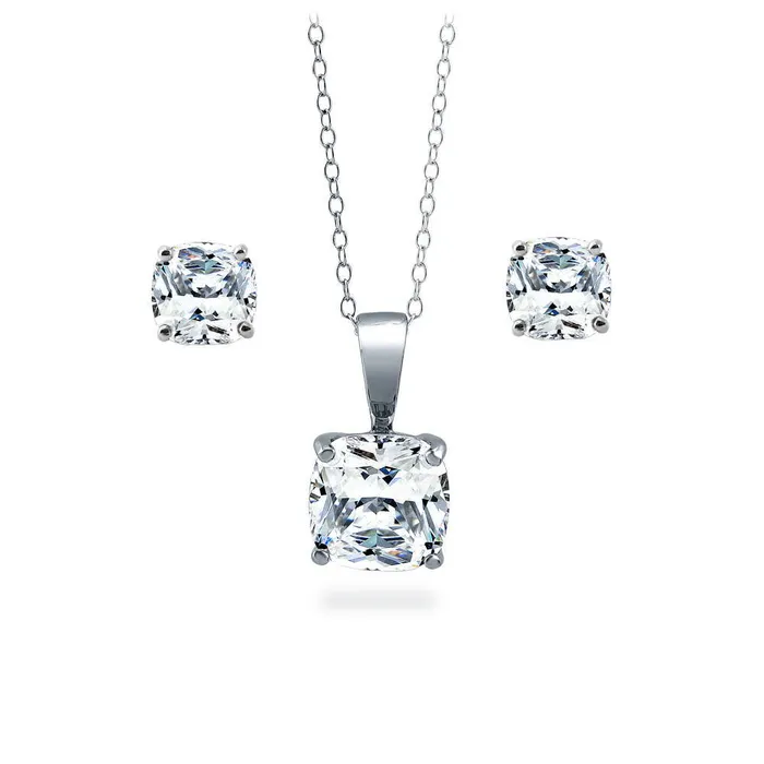 Solitaire Cushion CZ Set in Sterling Silver BERRICLE Earrings