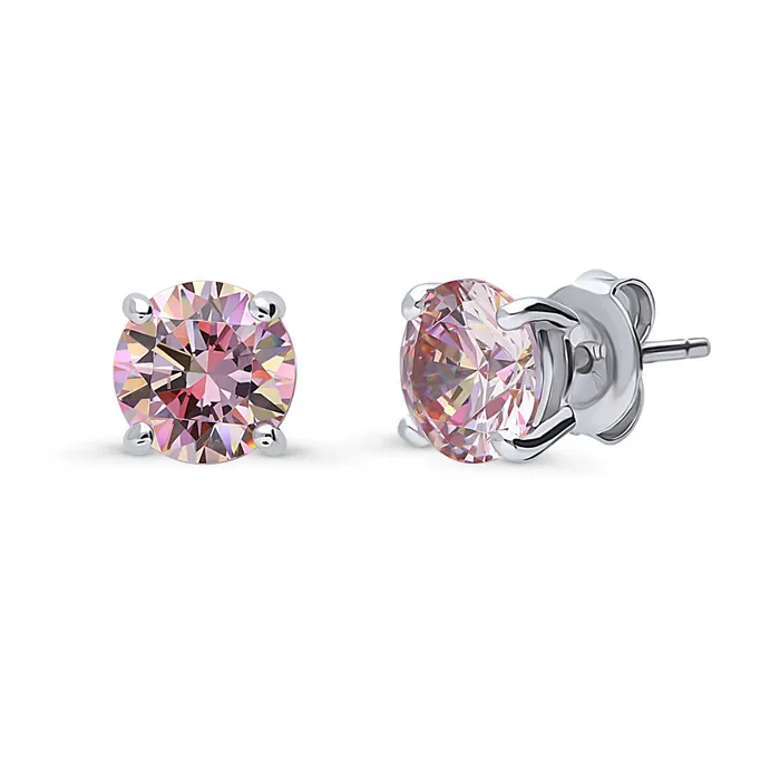 Solitaire Morganite Color CZ Stud Earrings in Sterling Silver BERRICLE Earrings