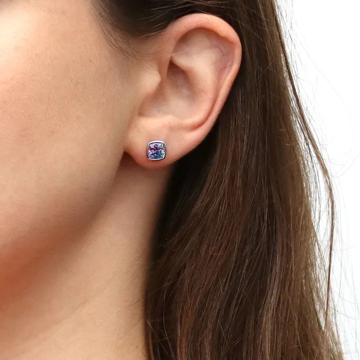 Solitaire Purple Aqua Bezel CZ Stud Earrings in Sterling Silver BERRICLE Earrings
