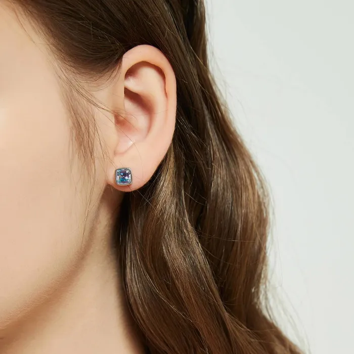 Solitaire Purple Aqua Bezel CZ Stud Earrings in Sterling Silver BERRICLE Earrings