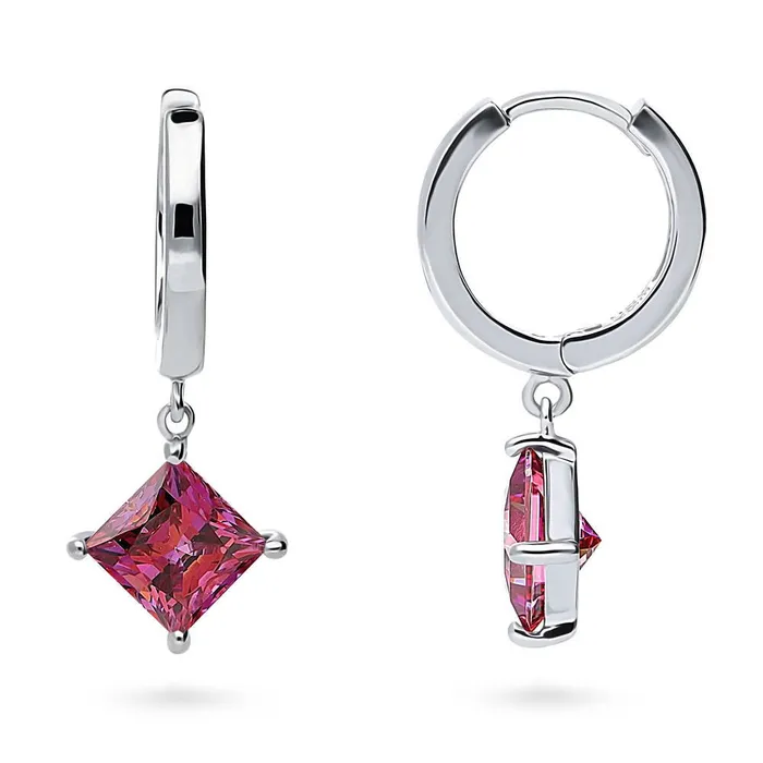 Solitaire Red Princess CZ Earrings in Sterling Silver 24ct BERRICLE Earrings Solitaire Red Princess CZ Earrings in Sterling Silver 24ct BERRICLE Earrings