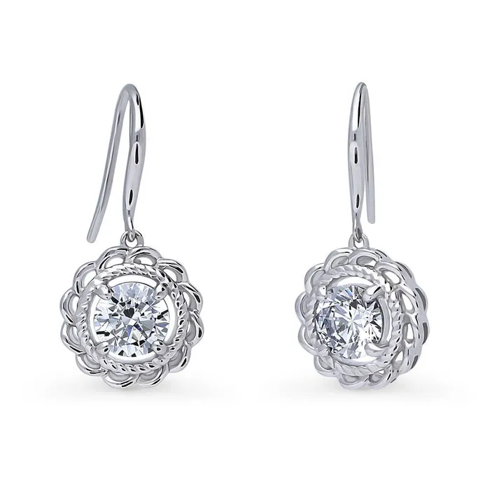 Solitaire Woven 25ct CZ Fish Hook Earrings in Sterling Silver BERRICLE Earrings Solitaire Woven 25ct CZ Fish Hook Earrings in Sterling Silver BERRICLE Earrings