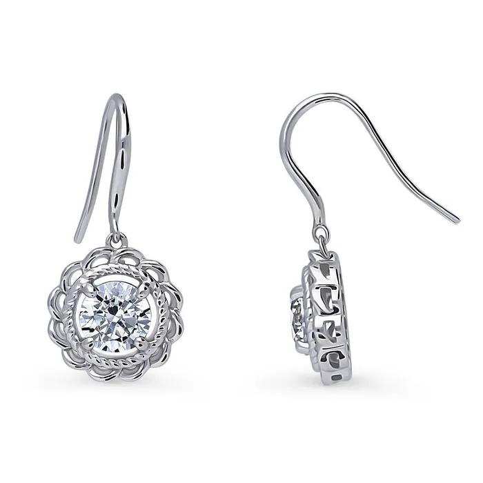 Solitaire Woven 25ct CZ Fish Hook Earrings in Sterling Silver BERRICLE Earrings